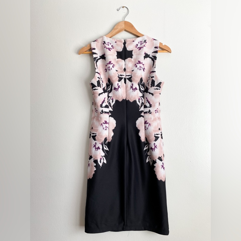 🌸Calvin Klein Sheath Career Formal Floral Bodycon Sleeveless Dress Pink Black 6 - Picture 3 of 11